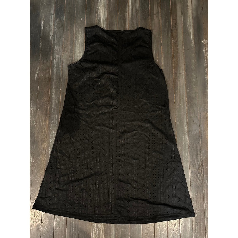 Black Eyelet Lace Sleeveless Shift Dress Split V-Neck A-Line Mini Boho Summer - Picture 2 of 2